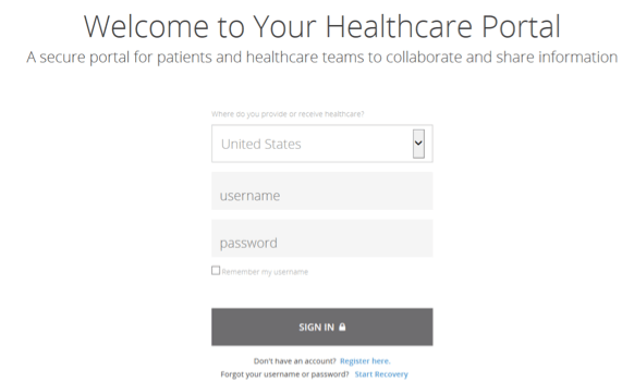 Healthcare Portal screen capture of step 1 - Welcome Page